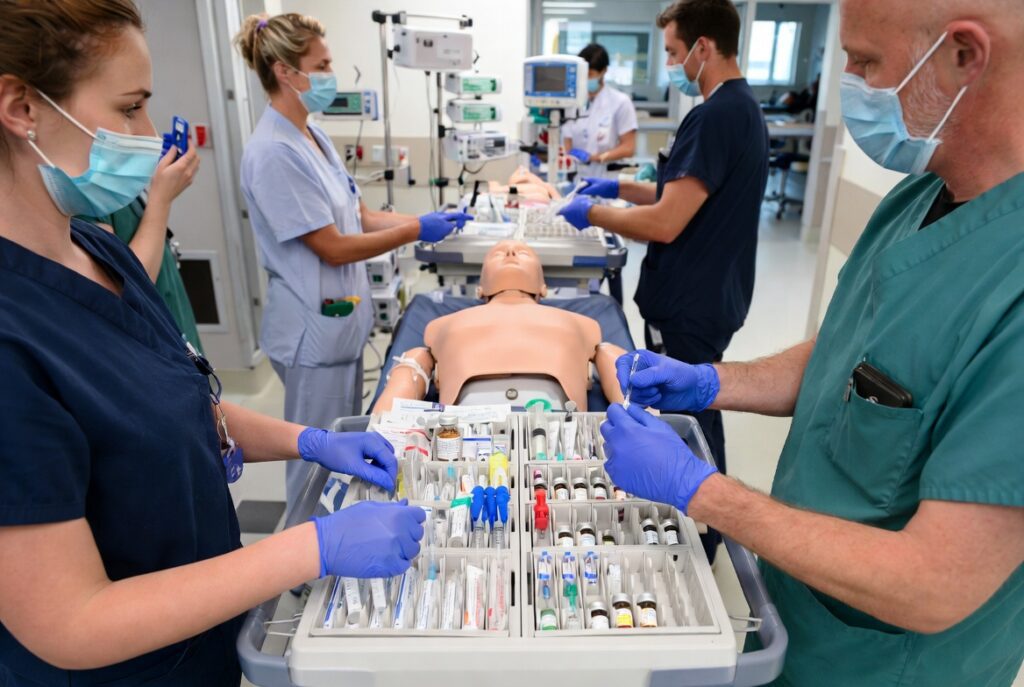Treinamento profissional de administração de medicamentos na RCP adulto