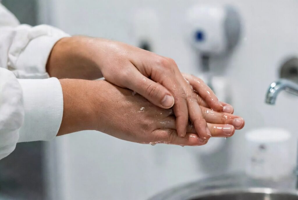 Técnica de higienização das mãos em ambiente de saúde.