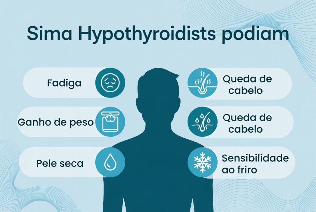 Principais sintomas do hipotireoidismo no corpo humano - infográfico médico ilustrativo