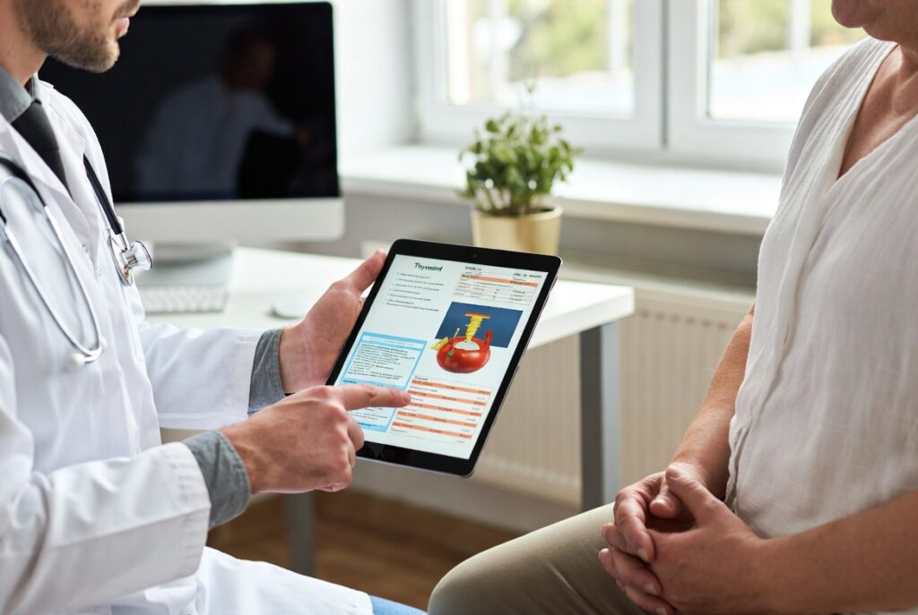 Consulta médica sobre tratamento de hipotireoidismo com endocrinologista