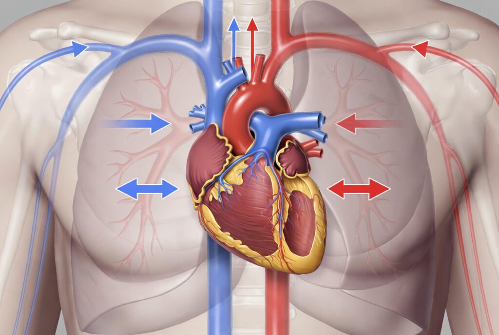 Infográfico da fisiologia das compressões torácicas na ressuscitação.