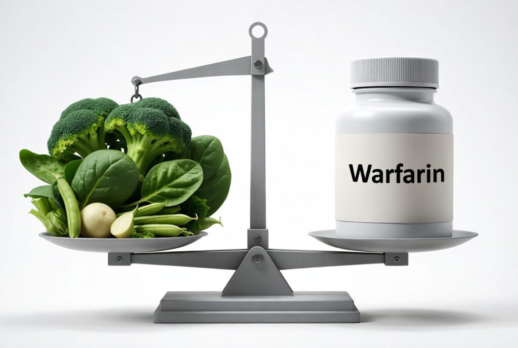Balanço entre consumo de vitamina K e dosagem de varfarina.