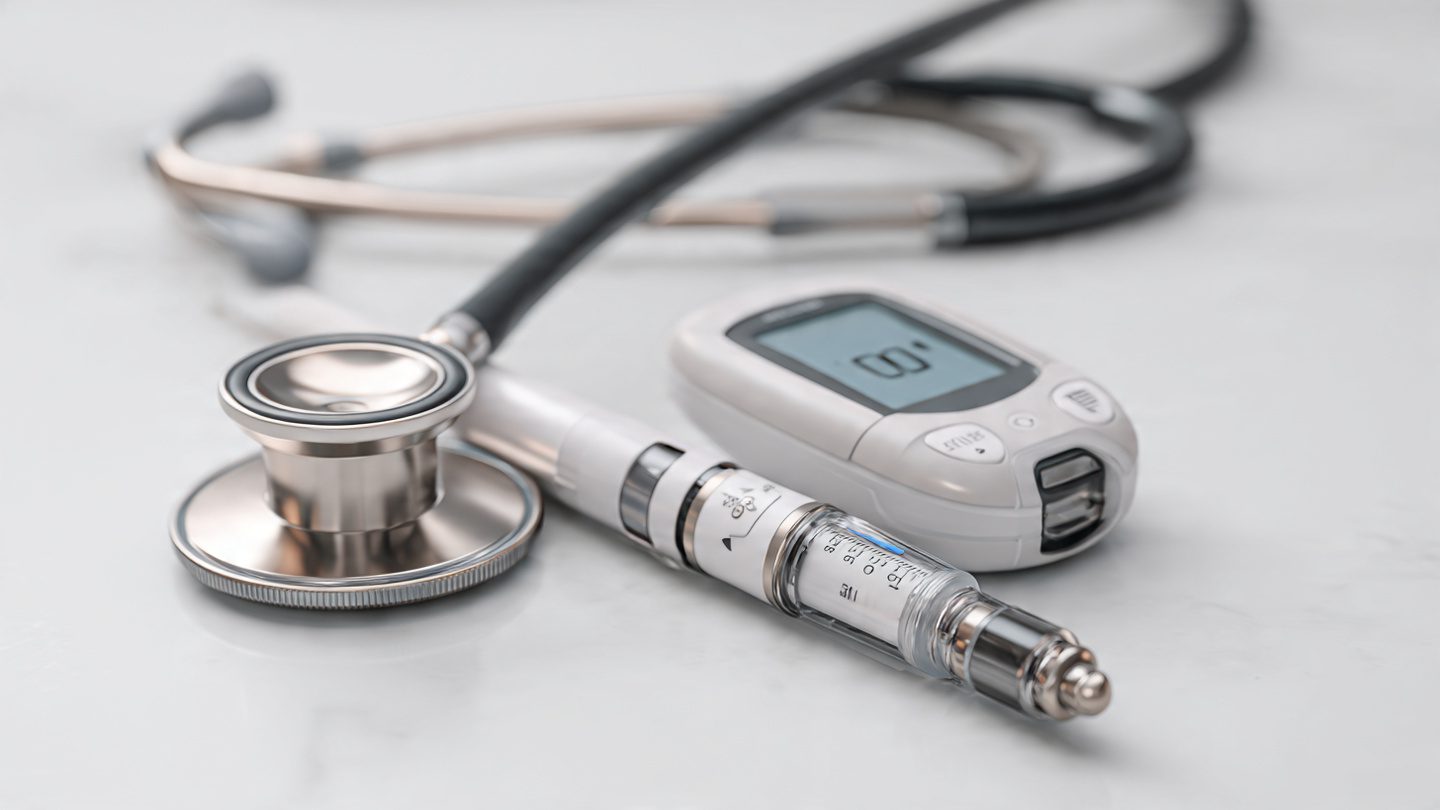 Equipamentos para aplicação de insulina e monitorização de glicemia.