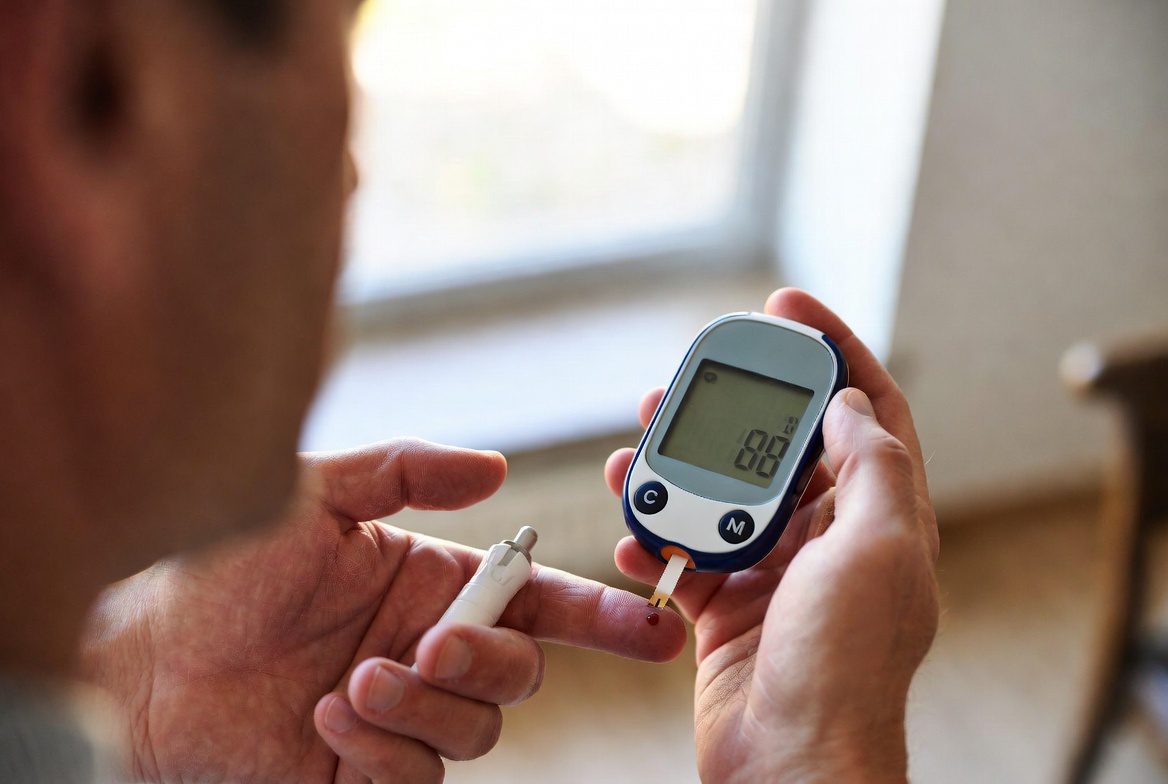 medição da glicemia em paciente com diabetes tipo 2