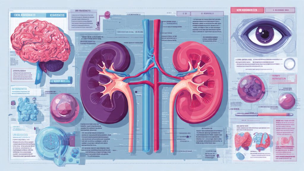 Órgãos-alvo afetados pelo descontrole de diabetes e hipertensão.