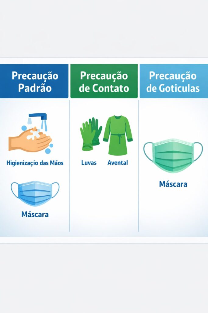 Tabela de precauções e uso de EPIs na enfermagem.