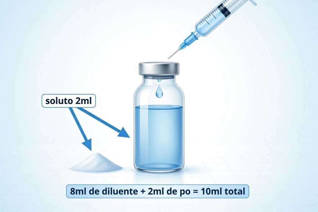 Esquema explicativo da diluição de penicilina cristalina 5 milhões.