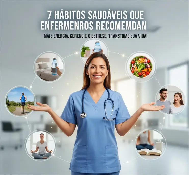 Descubra os 7 hábitos saudáveis que enfermeiros recomendam para ter mais energia, gerenciar o estresse e transformar sua qualidade de vida!