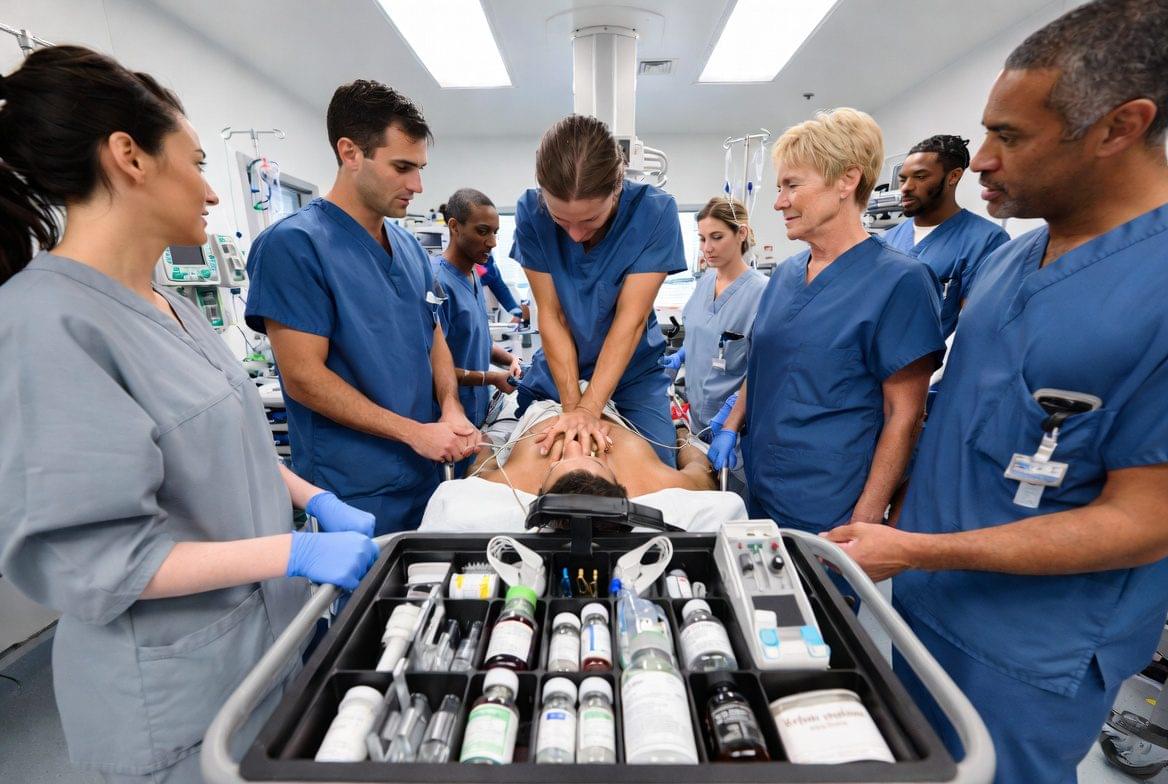Atendimento de parada cardiorrespiratória com medicamentos protocolares na RCP adulto