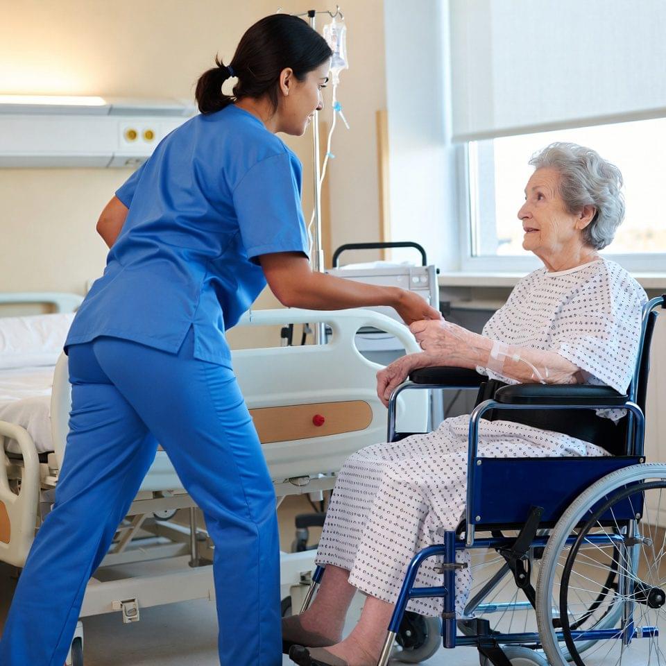 écnicas seguras de movimentação e transporte de pacientes realizadas por equipe de enfermagem com postura ergonômica correta